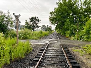 Looking down rail road tracks that will become part of the Council Creek Regional Trail